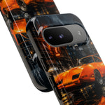Orange Daytona Phone Case, Rainy City Night Muscle Car Tough Cover