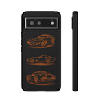 C3 Corvette Line Art Phone Case, Glowing Orange Three-View