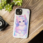 Pastel Cat Phone Case, Headphones Glitch Color Block Cover