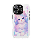 Pastel Cat Phone Case, Headphones Glitch Color Block Cover