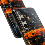 Orange Daytona Phone Case, Rainy City Night Muscle Car Tough Cover