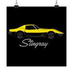 1969 Chevy Corvette Stingray Poster Classic C3 Sports Car Wall Art Print Yellow