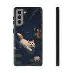 Turkish Van Swimming Cat Tough Case | Whimsical Night Pond, Lily Pads, Ducks