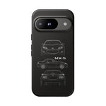 MX-5 Roadster Blueprint Miata Phone Case Featuring Front Side and Rear Views
