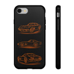 C3 Corvette Line Art Phone Case, Glowing Orange Three-View