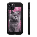 British Shorthair Geometric Portrait Tough Phone Case - Pink Gray Poly