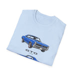 Blue 1966 GTO Muscle Car Trio Illustration T-Shirt | Classic Auto Shirt