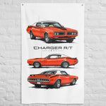 1971 Charger R/T Orange White Top Banner 34x56 Garage Man Cave Wall Decor