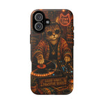 DJ Cat Phone Case, Glowing Turntables Folk Art Cover