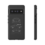 MX-5 Roadster Blueprint Miata Phone Case Featuring Front Side and Rear Views