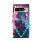 Anime Girl Phone Case Teal, Neon Kanji Calm Gradient Tough Cover