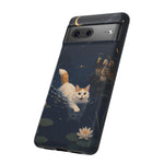 Turkish Van Swimming Cat Tough Case | Whimsical Night Pond, Lily Pads, Ducks