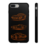 C3 Corvette Line Art Phone Case, Glowing Orange Three-View