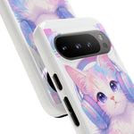 Pastel Cat Phone Case, Headphones Glitch Color Block Cover