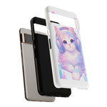 Pastel Cat Phone Case, Headphones Glitch Color Block Cover