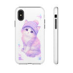 Pastel Cat Beanie Phone Case, Glitch Color Block Cover, Gift
