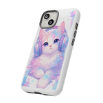 Pastel Cat Phone Case, Headphones Glitch Color Block Cover