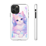 Pastel Cat Phone Case, Headphones Glitch Color Block Cover