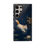 Turkish Van Swimming Cat Tough Case | Whimsical Night Pond, Lily Pads, Ducks