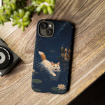 Turkish Van Swimming Cat Tough Case | Whimsical Night Pond, Lily Pads, Ducks