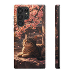 Cherry Blossom Cat Phone Case, Painterly Spring Art Cover