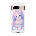 Pastel Cat Phone Case, Headphones Glitch Color Block Cover
