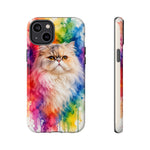 Persian Cat Watercolor Portrait Tough Phone Case - Rainbow