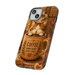 Coffee Cat Phone Case, Cozy Morning Folk Art Cover, Gift