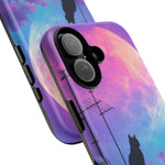 Silhouette Cat Moon Phone Case | Purple Pink Sky Vaporwave Cover