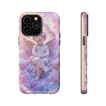 Cherub Cloud Throne Phone Case, Pastel Marble 3D Render Cover