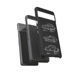 C2 Sting Ray Line Art Phone Case, Glowing Silver Three-View