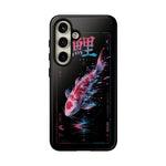 Glitch Koi Fish Art Tough Phone Case - Cyan Pink on Black