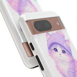 Pastel Cat Beanie Phone Case, Glitch Color Block Cover, Gift