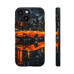 Orange Daytona Phone Case, Rainy City Night Muscle Car Tough Cover