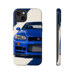 R34 Skyline GT-R Bayside Blue Tough Phone Case for 90s JDM Fans