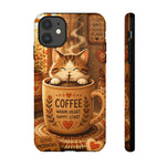 Coffee Cat Phone Case, Cozy Morning Folk Art Cover, Gift
