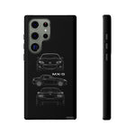MX-5 Roadster Blueprint Miata Phone Case Featuring Front Side and Rear Views