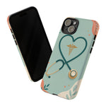 Stethoscope Heart Phone Case, Nurse Icon Teal Cover