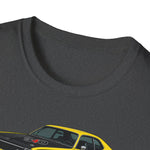 Yellow 1973 Duster Classic Car T-Shirt | Vintage Muscle Car Illustration