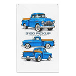 1957 3100 Blue Pickup Banner 34x56 Garage Man Cave Wall Decor Car Guy Gift