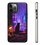 Lo-Fi Cat Neon Rain Window Vaporwave Art Tough Phone Case