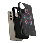 Glitch Moth Wings Art Tough Phone Case - Pink Cyan on Black