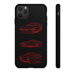 C4 Corvette Line Art Phone Case, Glowing Red Three-View
