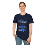 Blue 1966 GTO Muscle Car Trio Illustration T-Shirt | Classic Auto Shirt