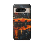 Orange Daytona Phone Case, Rainy City Night Muscle Car Tough Cover