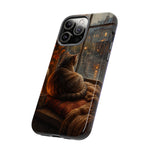 Rainy Window Cat Phone Case, Cozy Painterly Art Cover, Gift