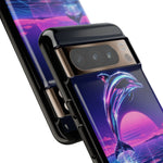 Neon Dolphin Retro Wave Tough Case | Vaporwave Japanese Text, 80s Synth Sunset