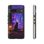 Lo-Fi Cat Neon Rain Window Vaporwave Art Tough Phone Case