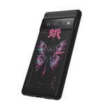 Glitch Moth Wings Art Tough Phone Case - Pink Cyan on Black