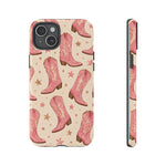 Pink Cowboy Boots phone case | Western pattern | Pastel stars